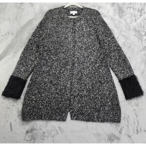 Elle Sweater Womens Size XL Black Marled Long Sleeve Fuzzy Cuff Cardigan Hook